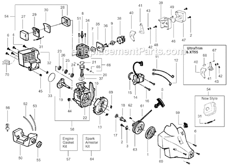 Page C Diagram and Parts List for XT35  Weed Eater Trimmer